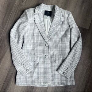 Women’s 7 For All Mankind Tweed 3 Button Blazer Pastel Blue White Lined XS